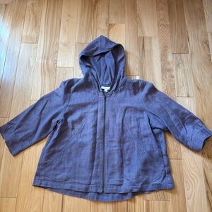 Coldwater Creek Linen Lagenlook Style Hooded Front Zipper Purple Jacket Plus 1X